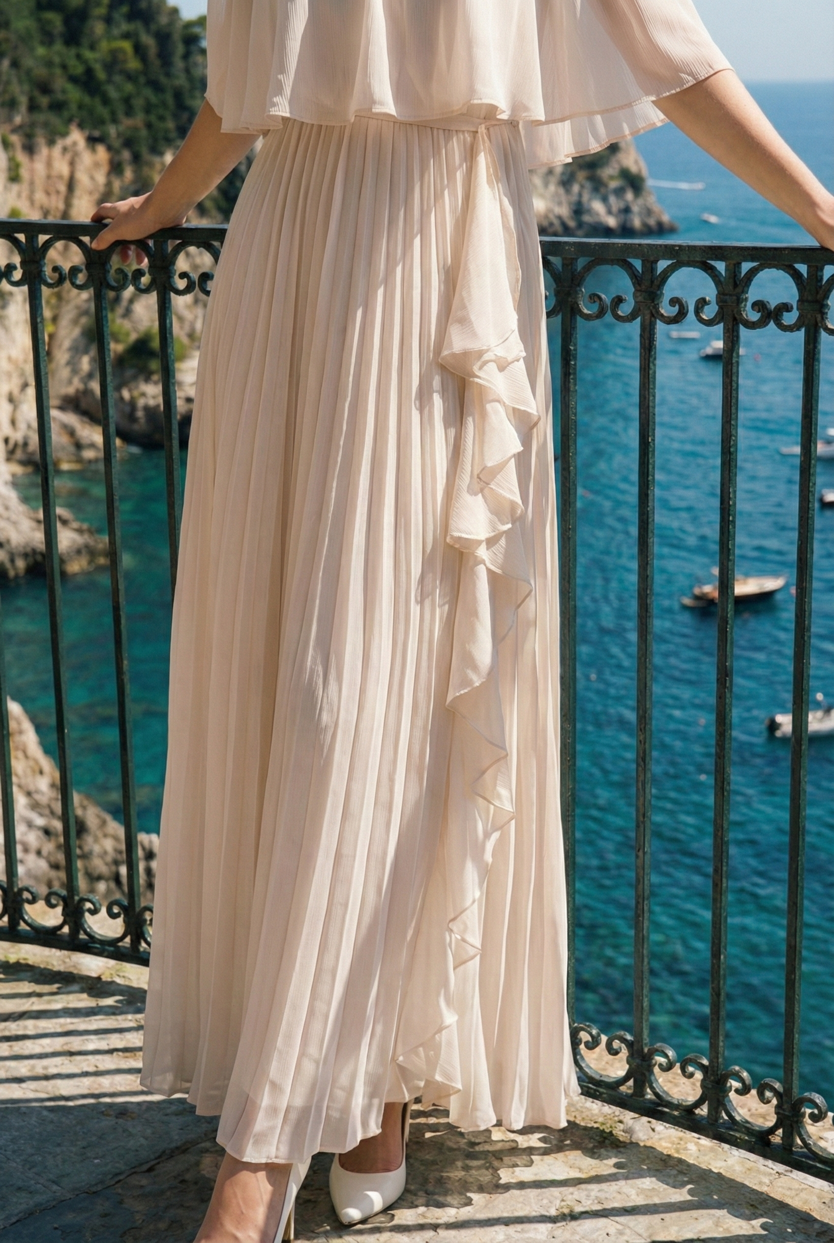 Limsa Club Daila A-Line Maxi Chiffon Dress in Mink — full-length view