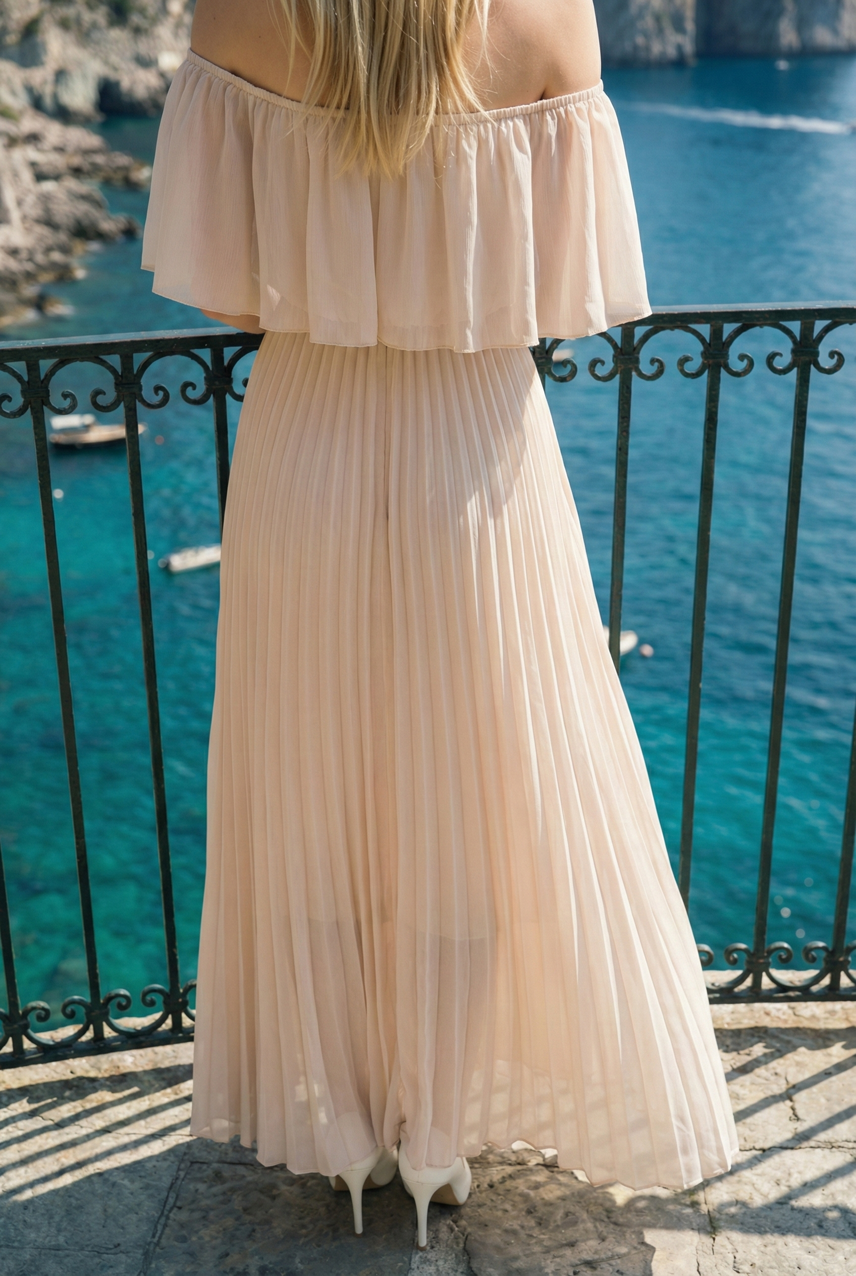 Limsa Club Daila A-Line Maxi Chiffon Dress in Mink — close-up detail