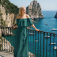 Limsa Club Daila A-Line Maxi Chiffon Dress in Green — front view