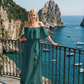 Limsa Club Daila A-Line Maxi Chiffon Dress in Green — back view