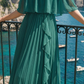 Limsa Club Daila A-Line Maxi Chiffon Dress in Green — full-length view