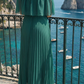 Limsa Club Daila A-Line Maxi Chiffon Dress in Green — close-up detail