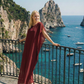 Limsa Club Celeste Kaftan Maxi Chiffon Dress in Burgundy — side view