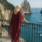 Limsa Club Celeste Kaftan Maxi Chiffon Dress in Burgundy — detail view