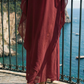 Limsa Club Celeste Kaftan Maxi Chiffon Dress in Burgundy — full-length view