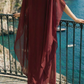 Limsa Club Celeste Kaftan Maxi Chiffon Dress in Burgundy — close-up detail