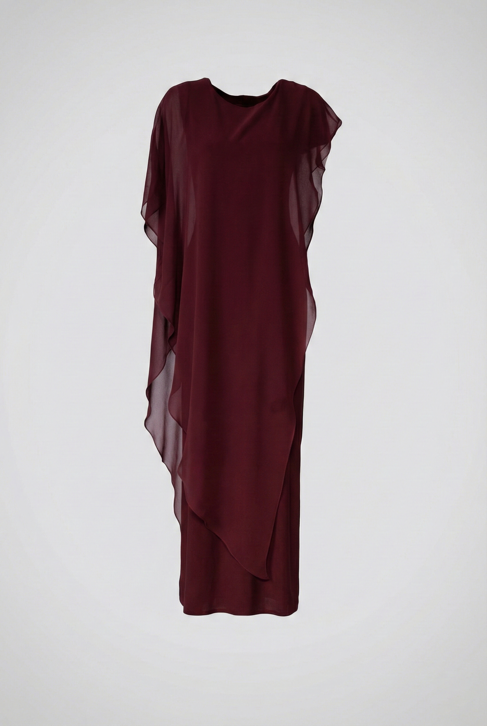 Limsa Club Celeste Kaftan Maxi Chiffon Dress in Burgundy — product still life