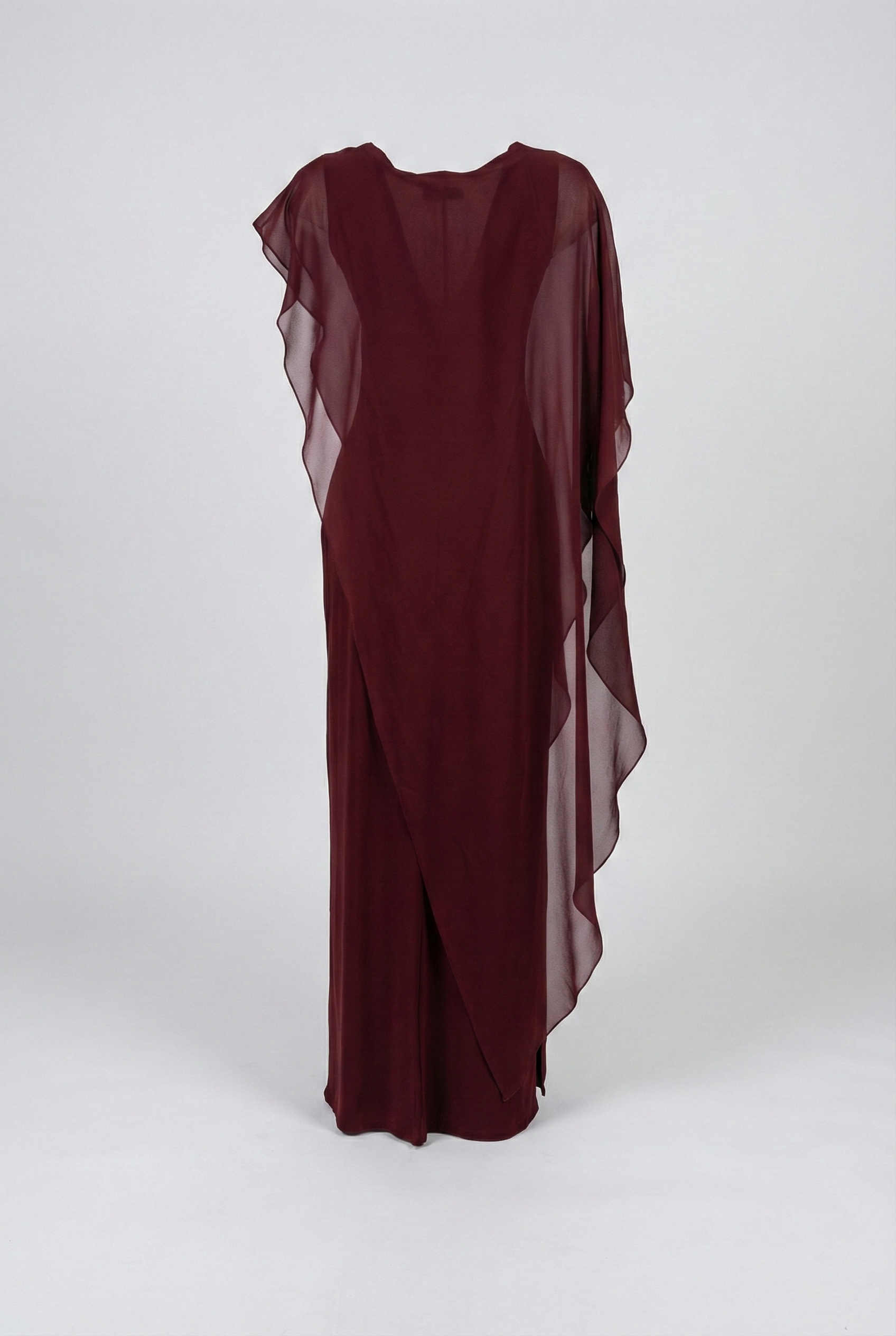 Limsa Club Celeste Kaftan Maxi Chiffon Dress in Burgundy — product still life