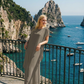Limsa Club Celeste Kaftan Maxi Chiffon Dress in Khaki — back view