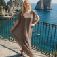 Limsa Club Celeste Kaftan Maxi Chiffon Dress in Brown — side view