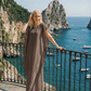 Limsa Club Celeste Kaftan Maxi Chiffon Dress in Brown — back view