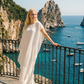 Limsa Club Celeste Kaftan Maxi Chiffon Dress in Bone — side view
