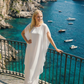 Limsa Club Celeste Kaftan Maxi Chiffon Dress in Bone — back view