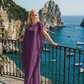 Limsa Club Celeste Kaftan Maxi Chiffon Dress in Purple — front view