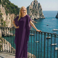 Limsa Club Celeste Kaftan Maxi Chiffon Dress in Purple — back view