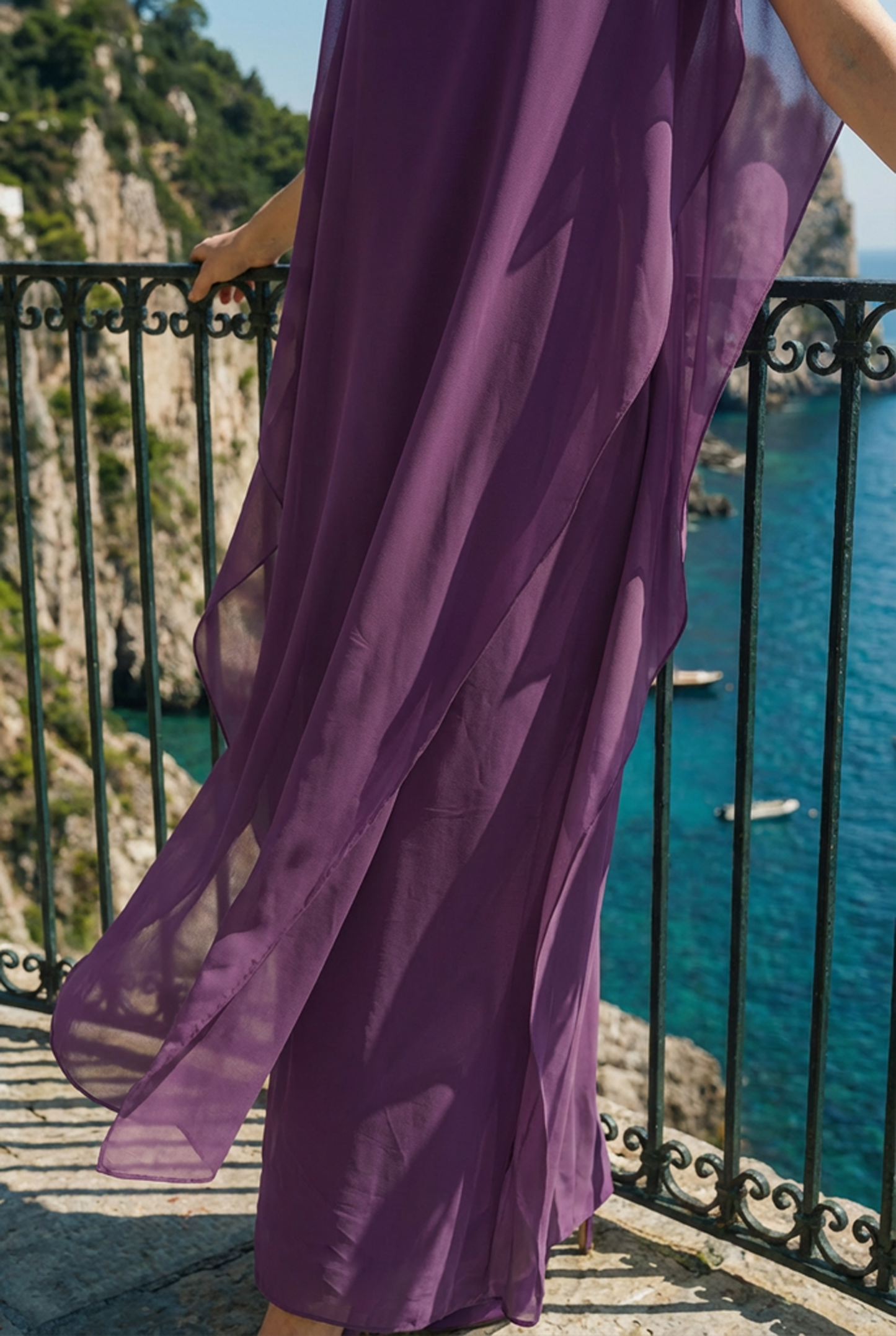 Limsa Club Celeste Kaftan Maxi Chiffon Dress in Purple — full-length view