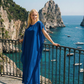 Limsa Club Celeste Kaftan Maxi Chiffon Dress in Sax Blue — front view