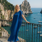 Limsa Club Celeste Kaftan Maxi Chiffon Dress in Sax Blue — back view