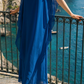 Limsa Club Celeste Kaftan Maxi Chiffon Dress in Sax Blue — full-length view