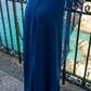 Limsa Club Celeste Kaftan Maxi Chiffon Dress in Sax Blue — close-up detail