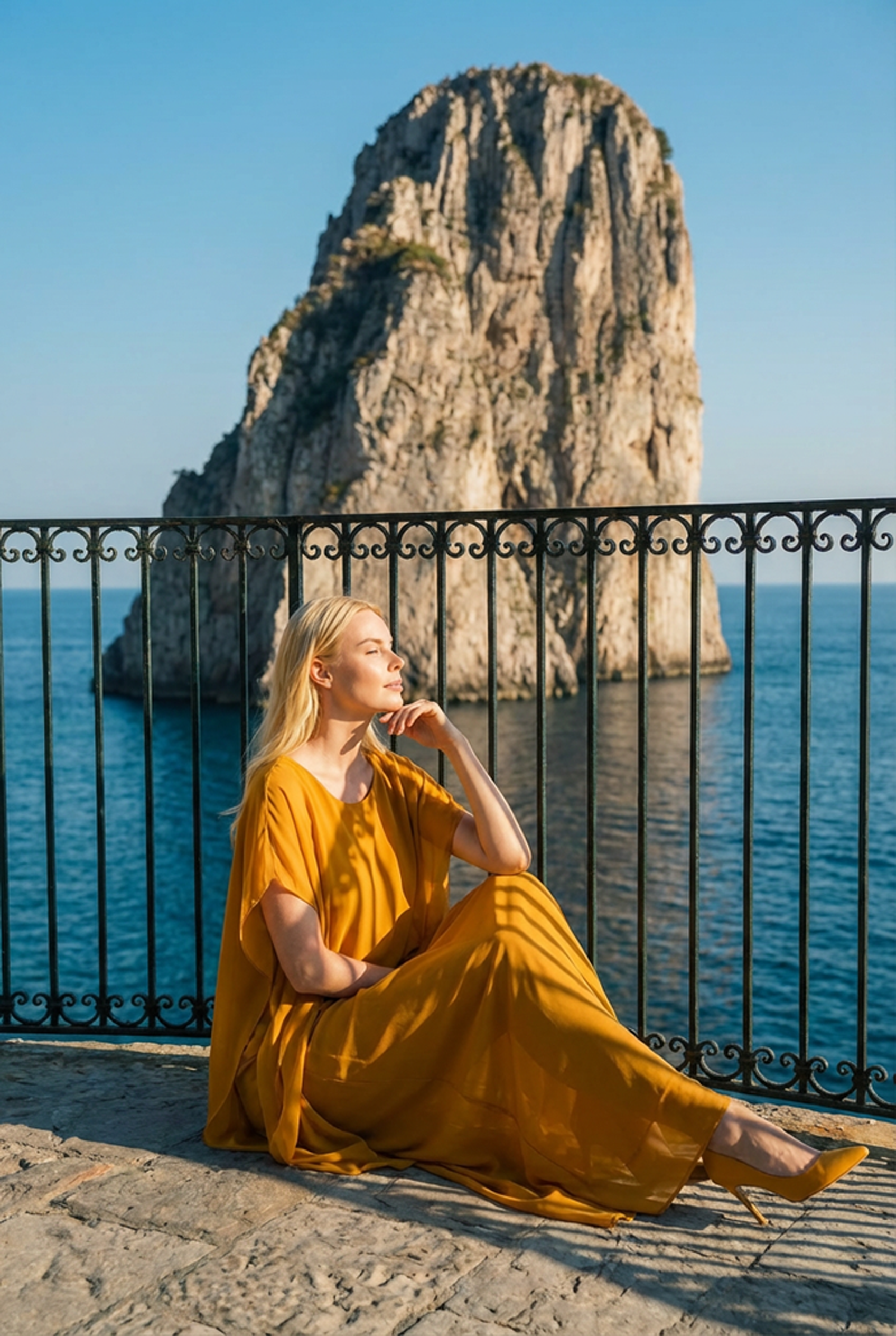 Limsa Club Celeste Kaftan Maxi Chiffon Dress in Yellow — side view