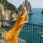 Limsa Club Celeste Kaftan Maxi Chiffon Dress in Yellow — full-length view