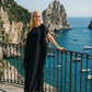 Limsa Club Celeste Kaftan Maxi Chiffon Dress in Black — front view