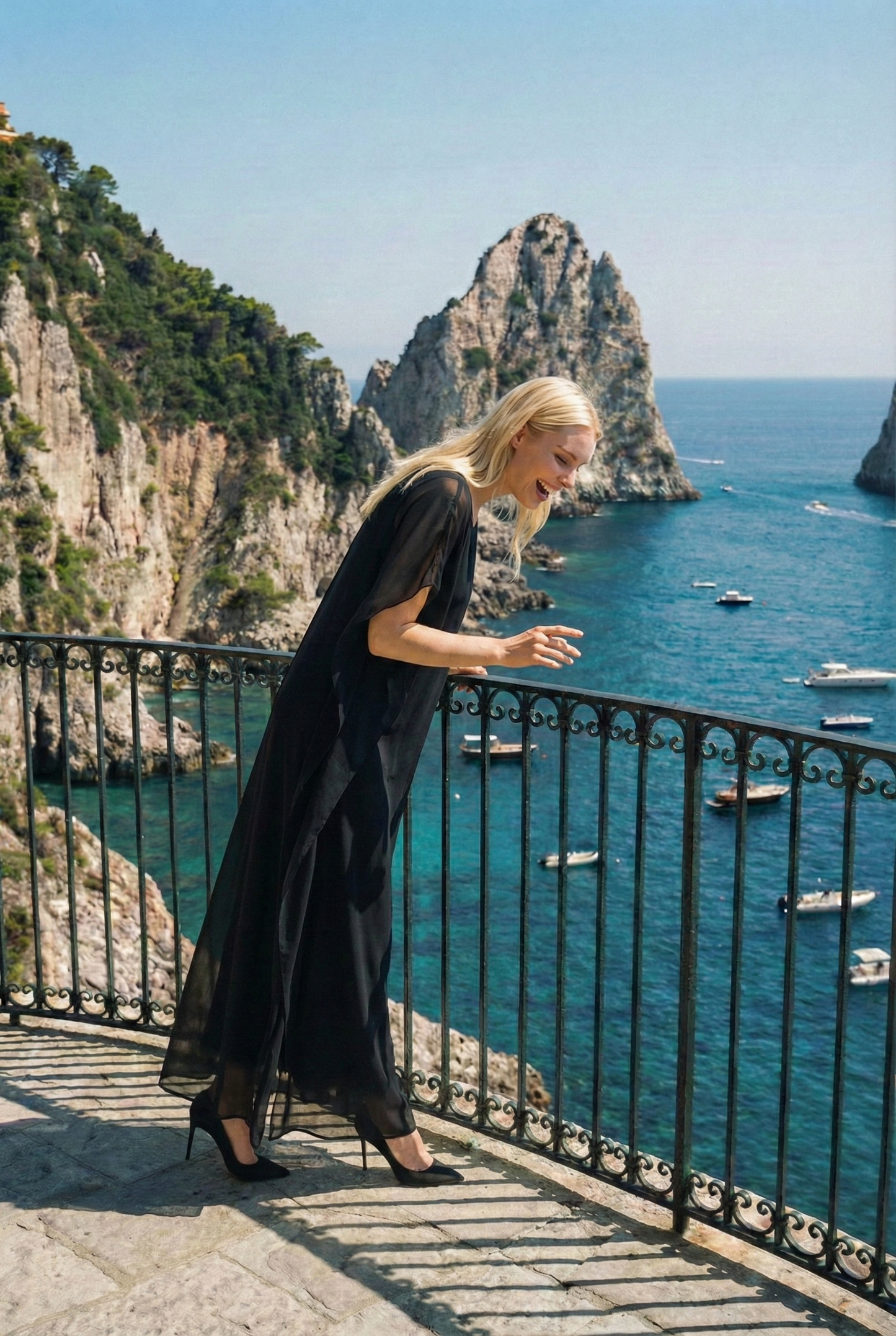 Limsa Club Celeste Kaftan Maxi Chiffon Dress in Black — side view
