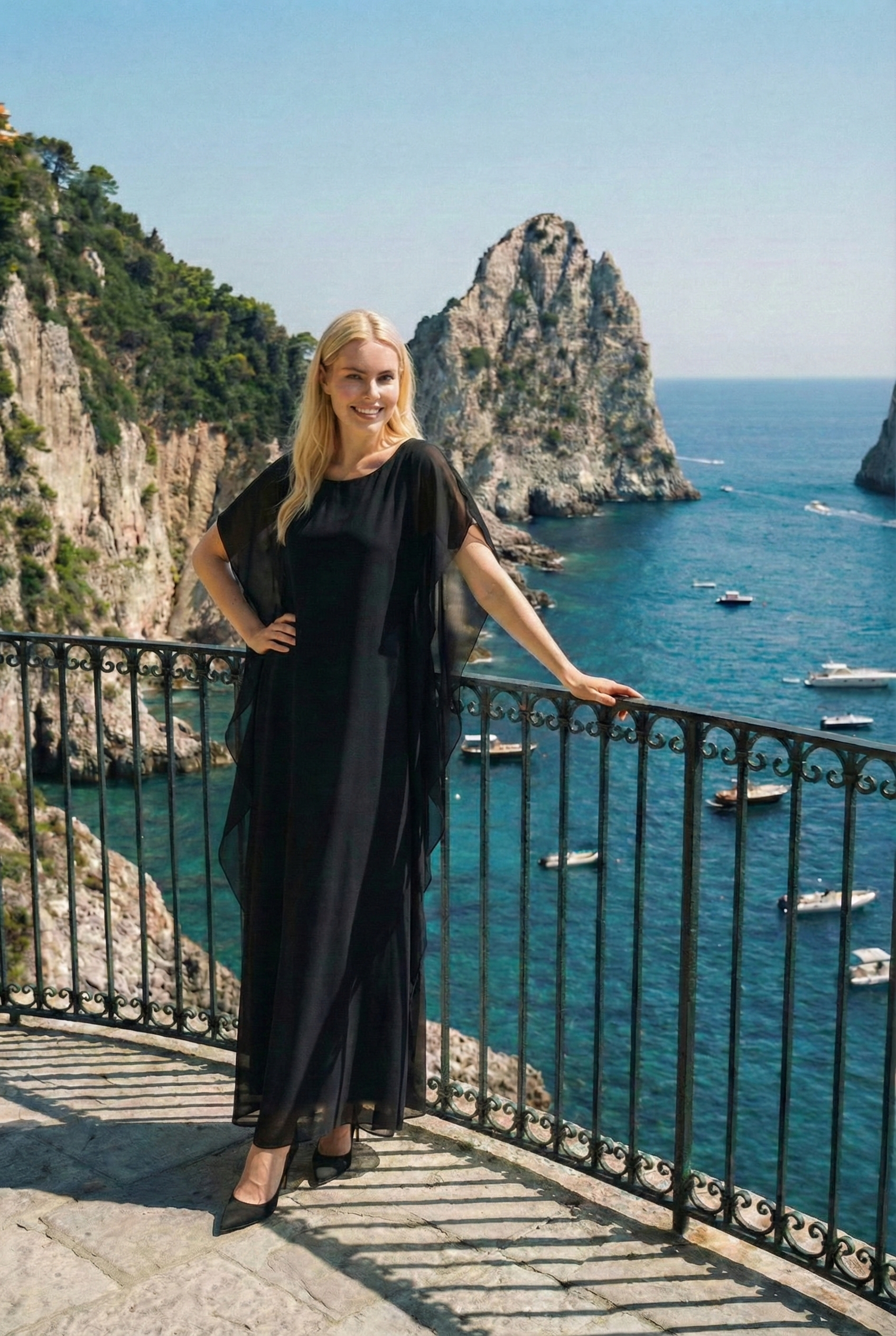 Limsa Club Celeste Kaftan Maxi Chiffon Dress in Black — back view