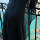 Limsa Club Celeste Kaftan Maxi Chiffon Dress in Black — close-up detail