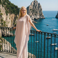 Limsa Club Celeste Kaftan Maxi Chiffon Dress in Mink — full-length front view