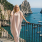 Limsa Club Celeste Kaftan Maxi Chiffon Dress in Mink — full-length view