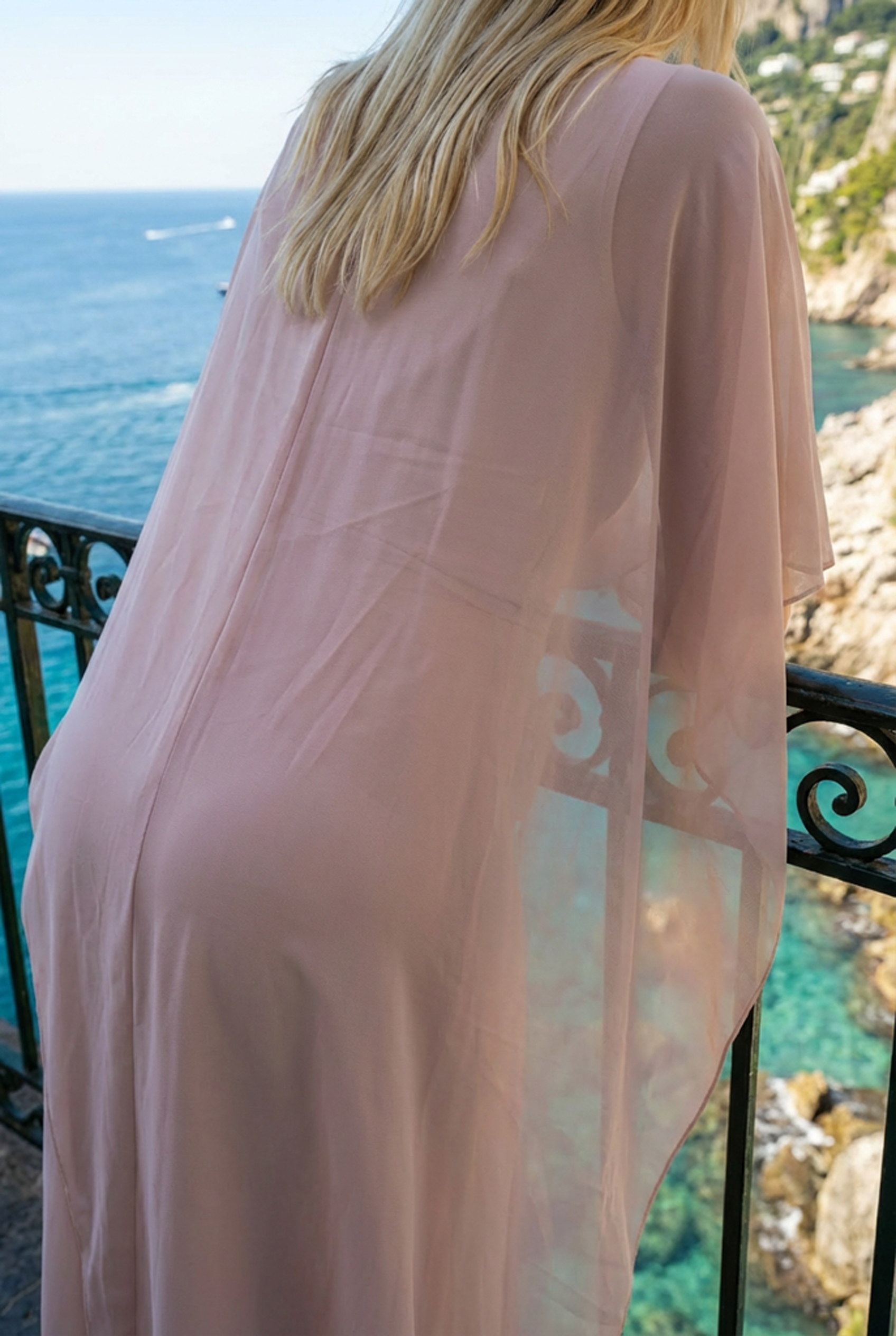 Limsa Club Celeste Kaftan Maxi Chiffon Dress in Mink — back detail
