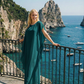 Limsa Club Celeste Kaftan Maxi Chiffon Dress in Green — front view