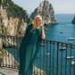 Limsa Club Celeste Kaftan Maxi Chiffon Dress in Green — side view