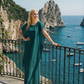 Limsa Club Celeste Kaftan Maxi Chiffon Dress in Green — back view