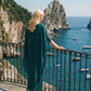 Limsa Club Celeste Kaftan Maxi Chiffon Dress in Green — detail view