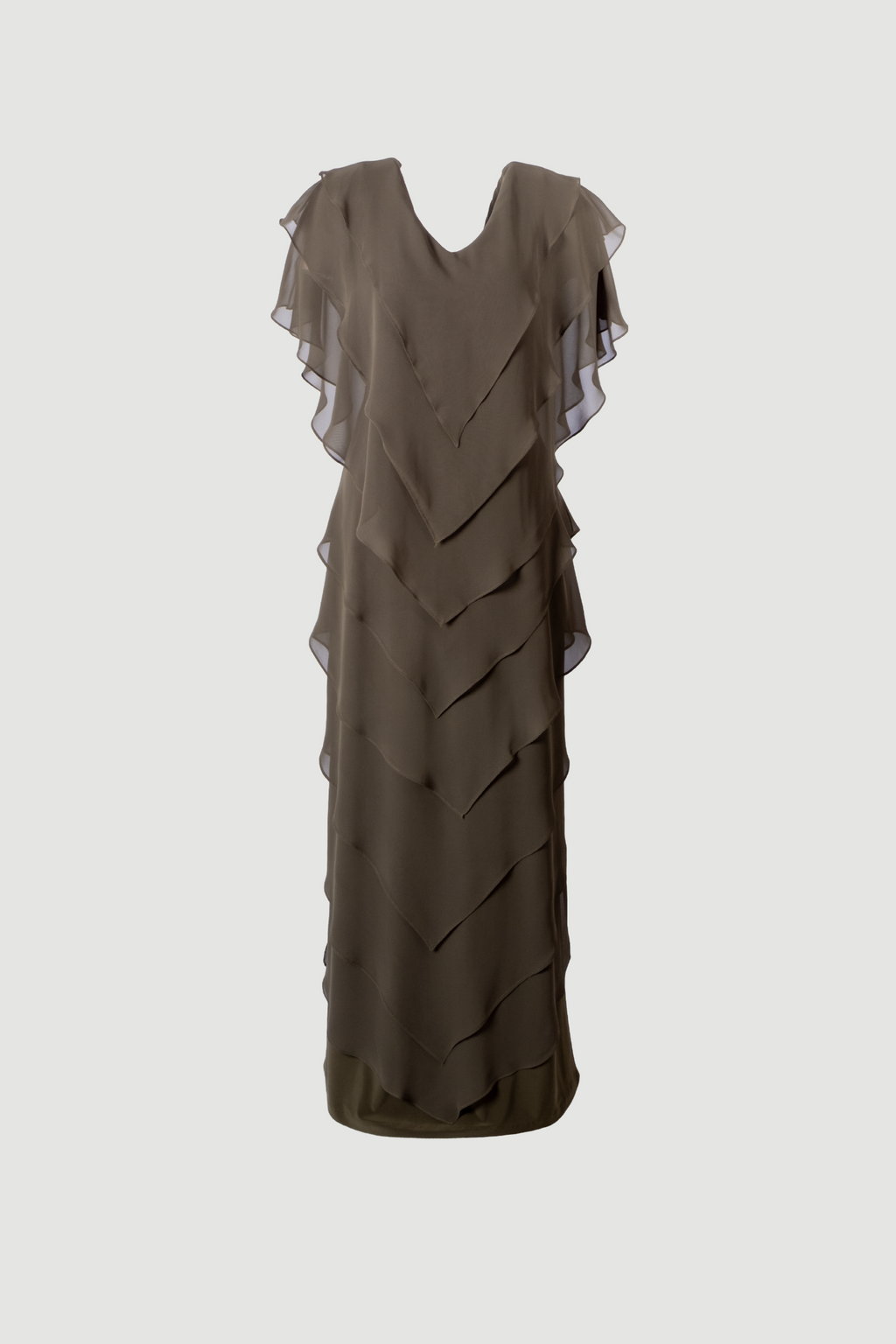 Samara Dress - Asymmetric Long Evening Gown with Cape Detail