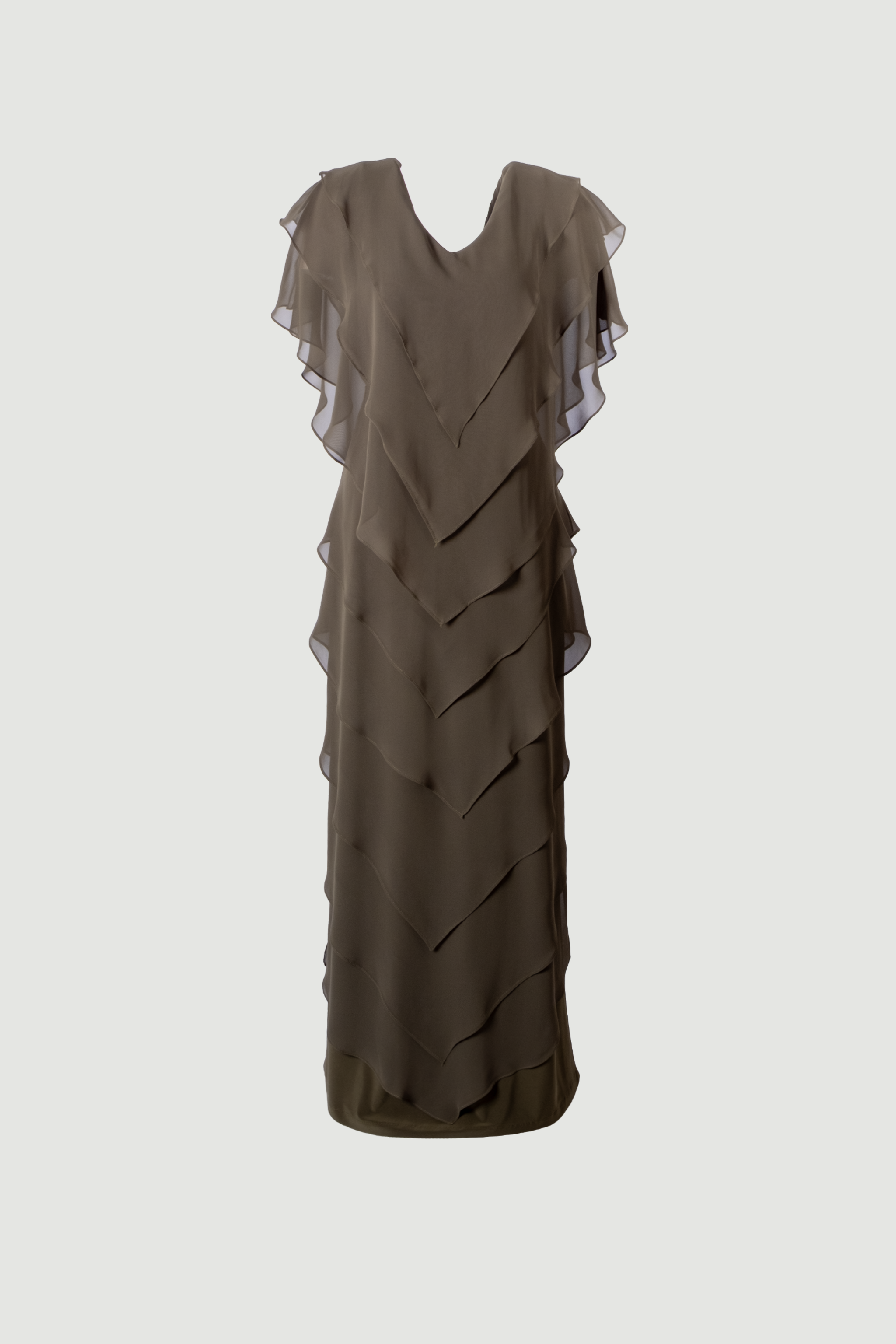 Samara Dress - Asymmetric Long Evening Gown with Cape Detail