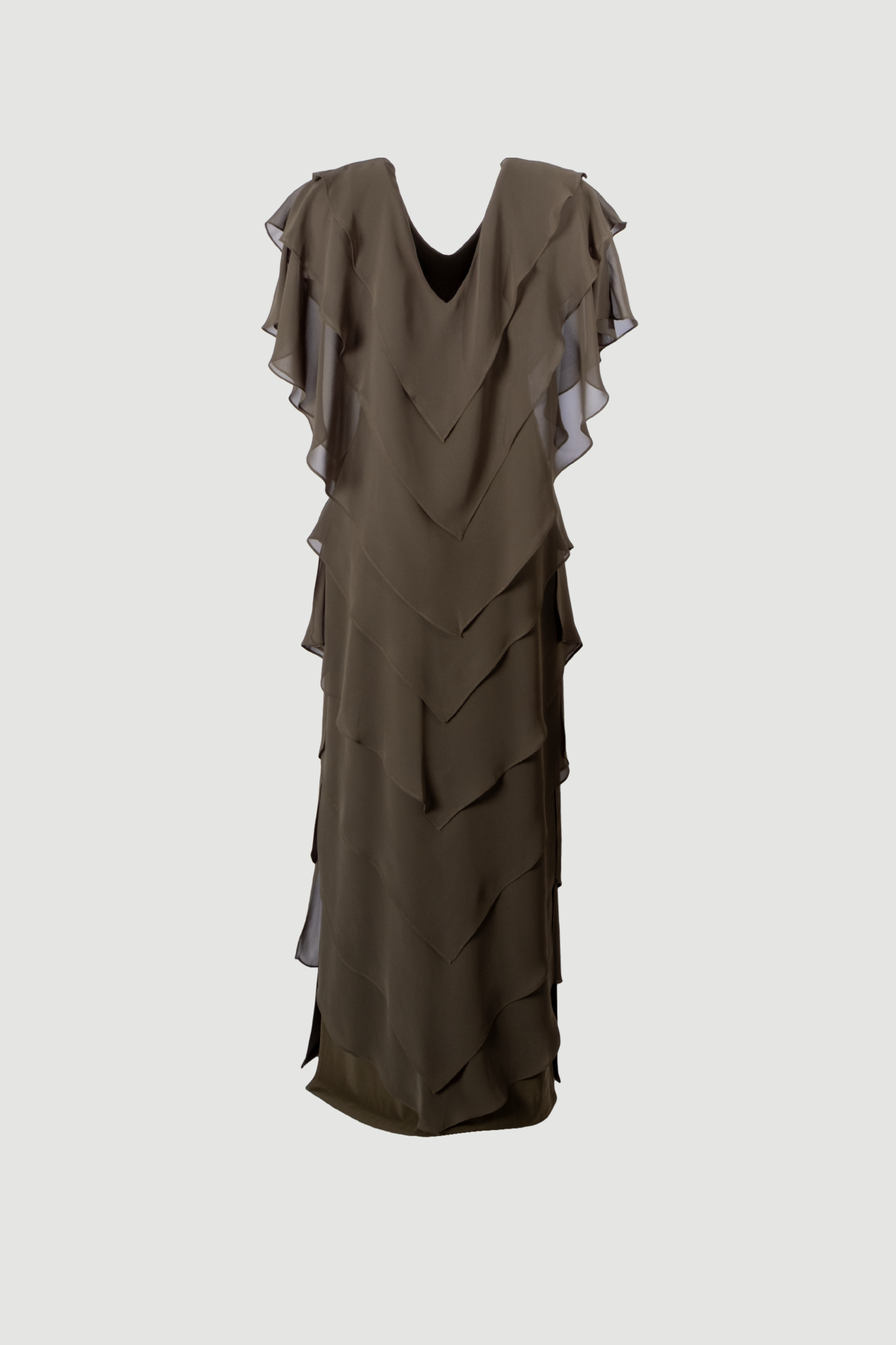 Samara Dress - Asymmetric Long Evening Gown with Cape Detail