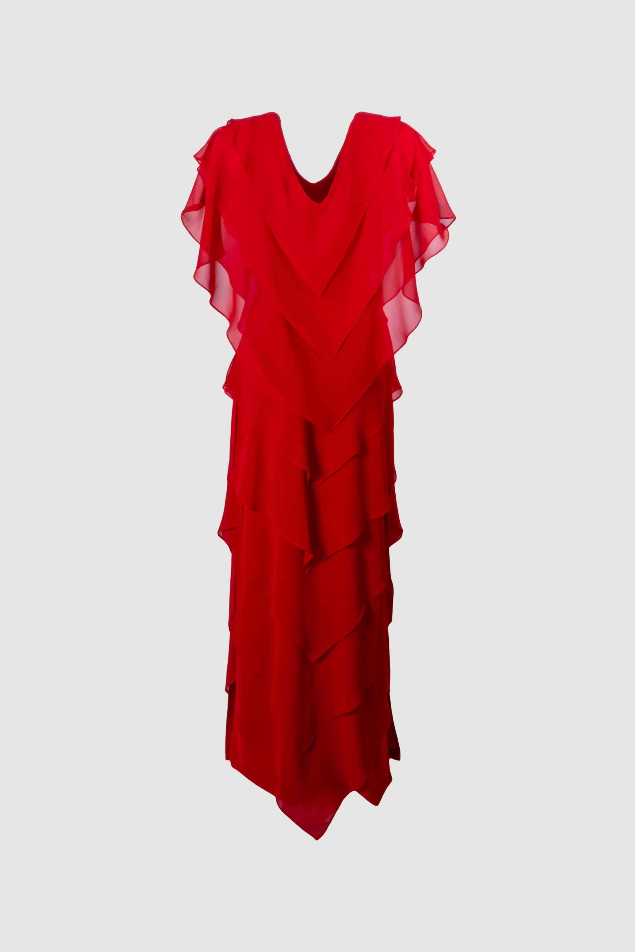Samara Dress - Asymmetric Long Evening Gown with Cape Detail