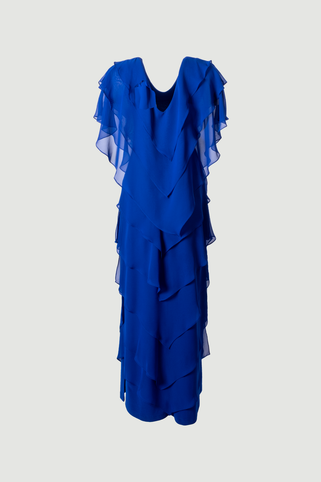 Samara Dress - Asymmetric Long Evening Gown with Cape Detail