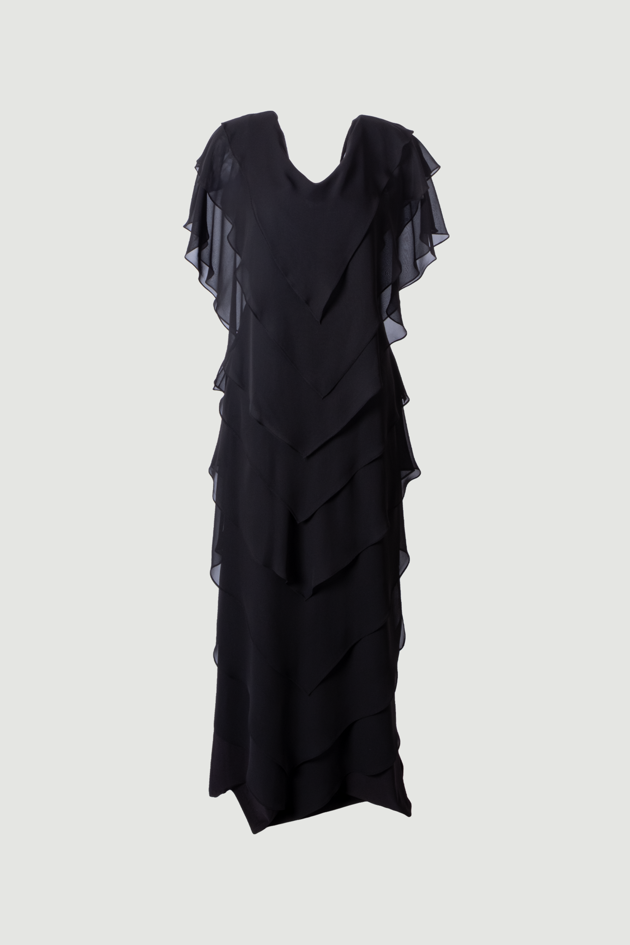 Samara Dress - Asymmetric Long Evening Gown with Cape Detail