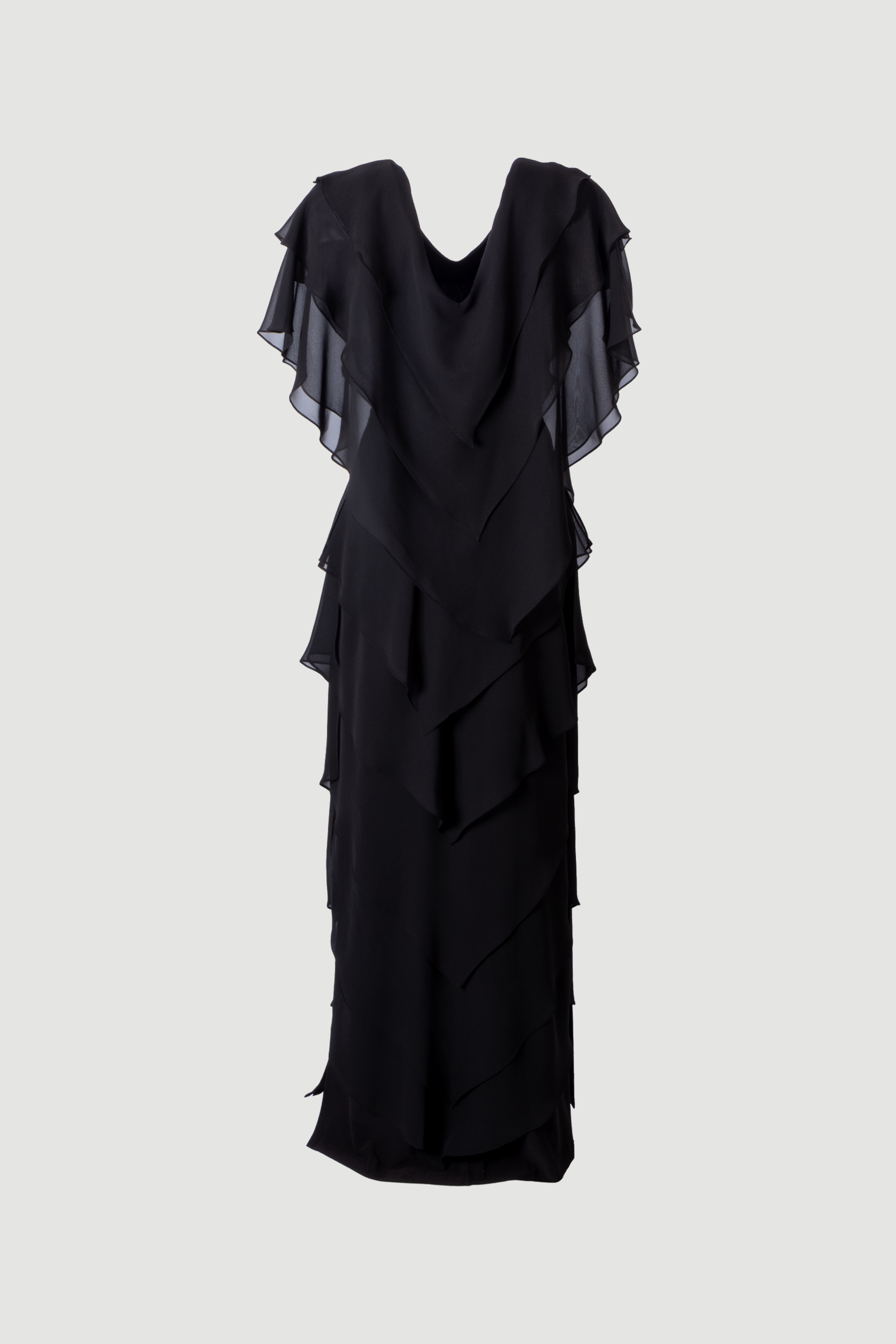 Samara Dress - Asymmetric Long Evening Gown with Cape Detail