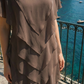 Limsa Club Samara Cape Evening Gown in Brown — full-length view