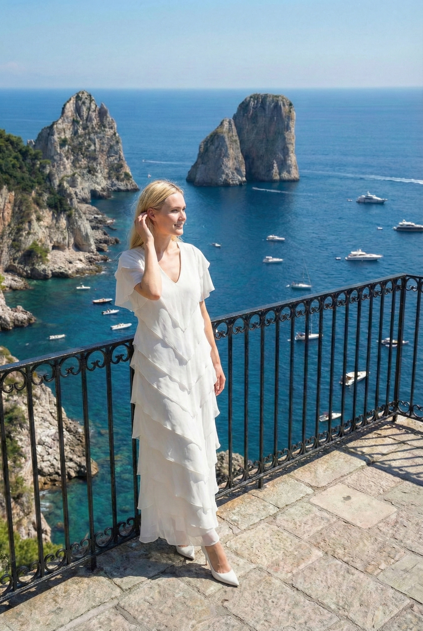 Limsa Club Samara Cape Evening Gown in Bone — editorial view