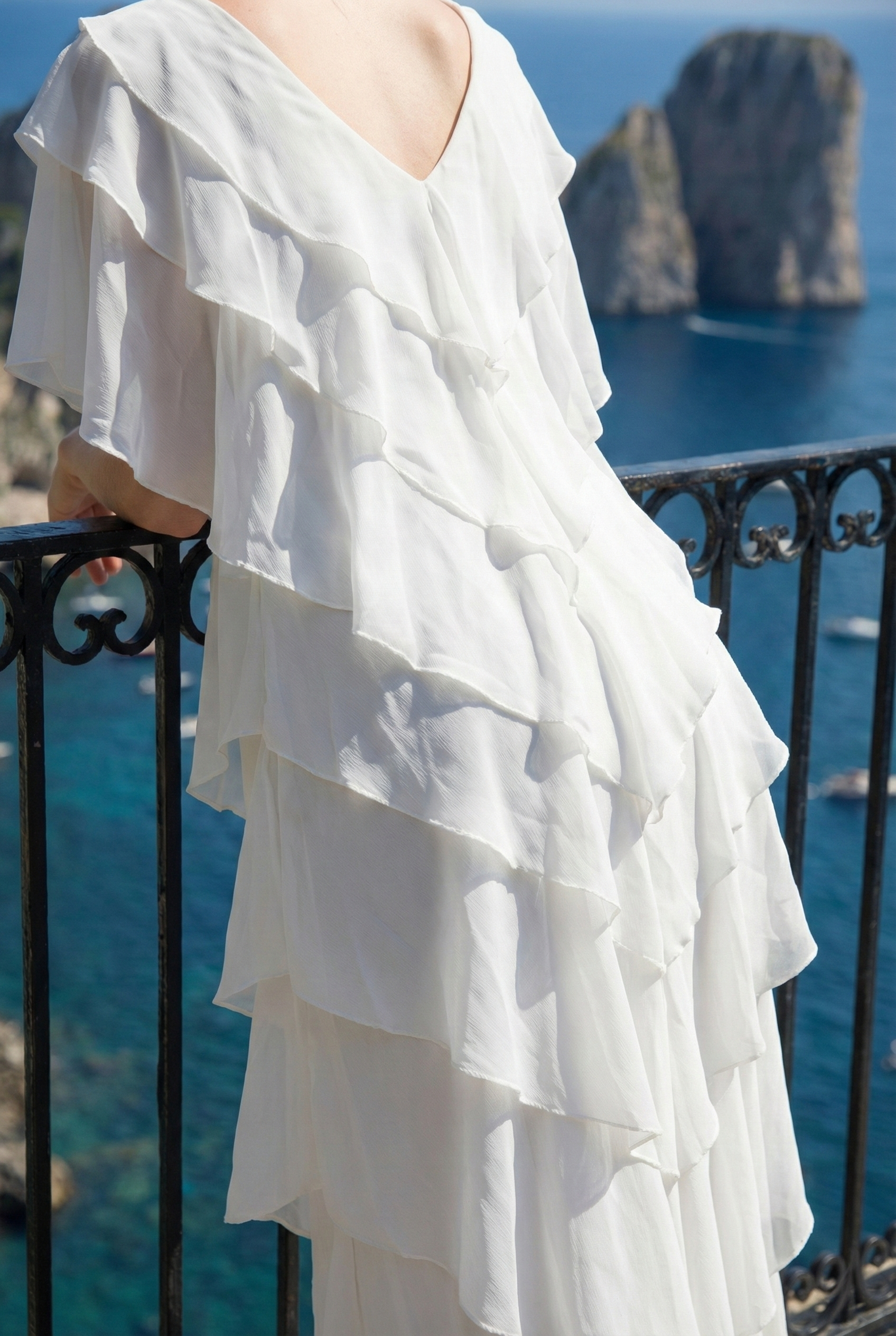 Limsa Club Samara Cape Evening Gown in Bone — close-up detail