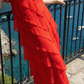 Limsa Club Samara Cape Evening Gown in Red — full-length view