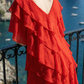 Limsa Club Samara Cape Evening Gown in Red — close-up detail