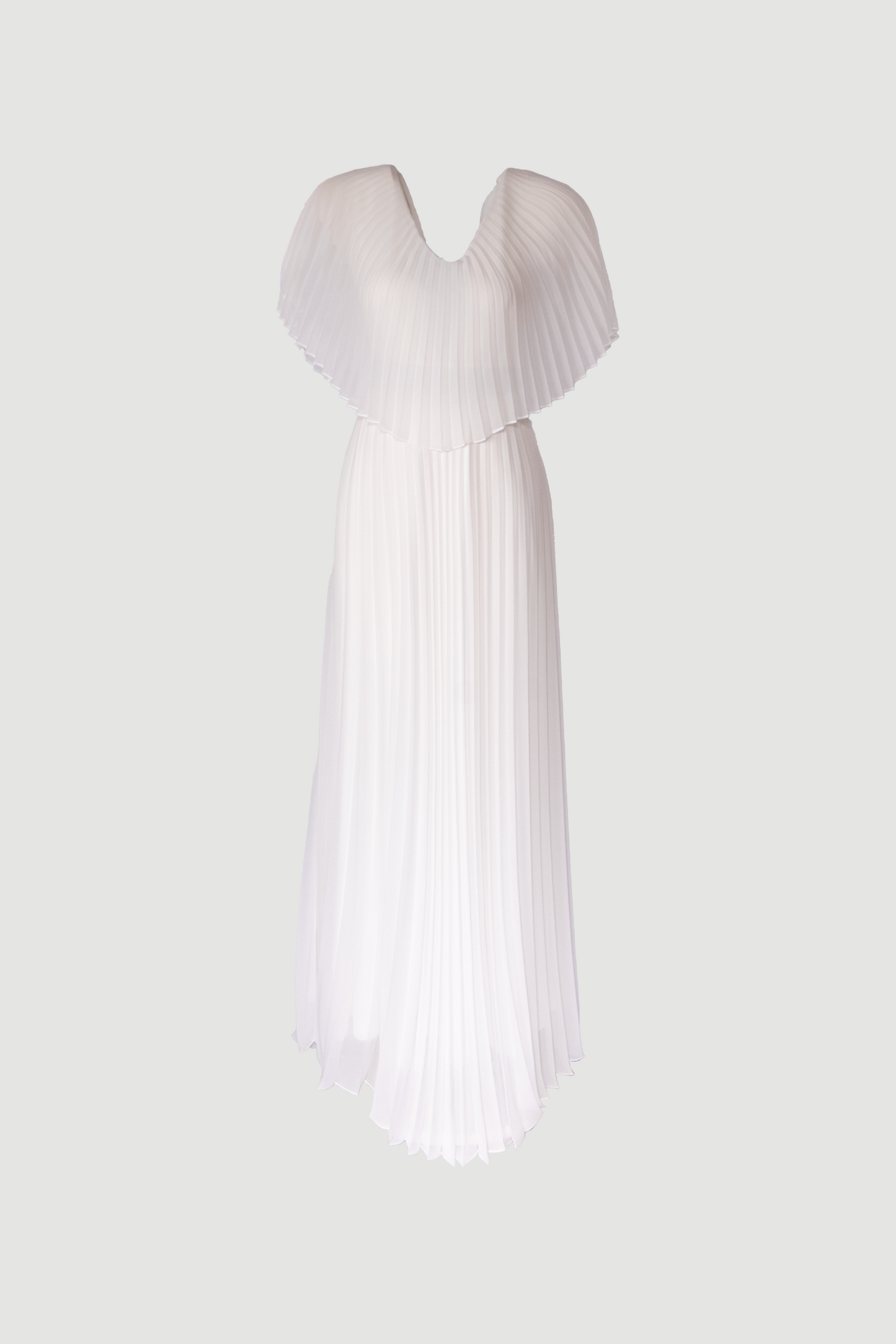 Limsa Club Solena V-Neck Cape Evening Dress in Bone — front view